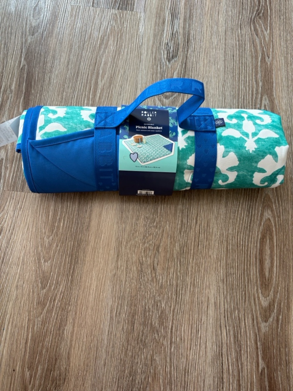 Target x Roller Rabbit Teal & Blue Foldable Picnic Blanket with Strap